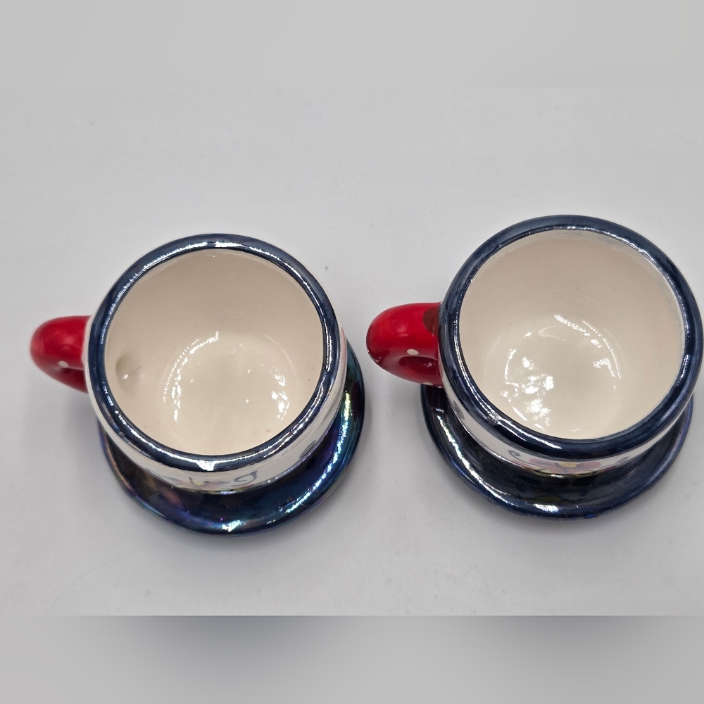 2 pcs Mary Engelbreit Miniature Tea Cup On Saucer Ornament Luster Polka Dots 2 - Picture 5 of 7